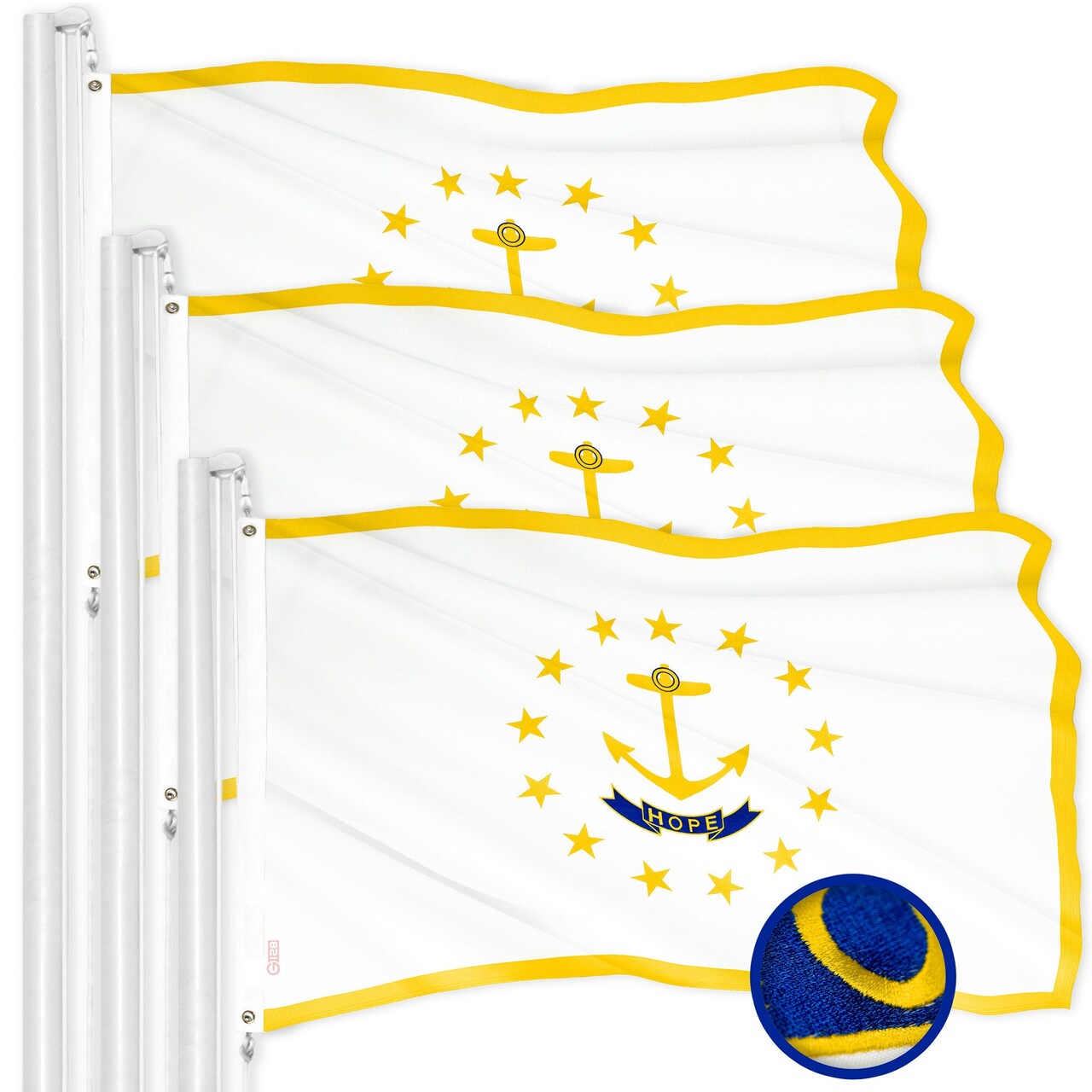 G128 3 Pack: Rhode Island RI | 4x6 Ft | ToughWeave Series Embroidered 300D Polyester | Embroidered Design, Indoor/Outdoor, Brass Grommets
